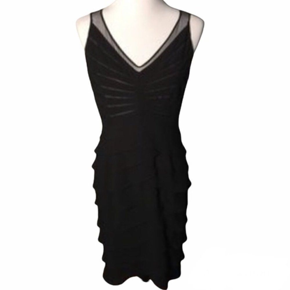 Adrianna Papell Black Lace Tiered Dress 6